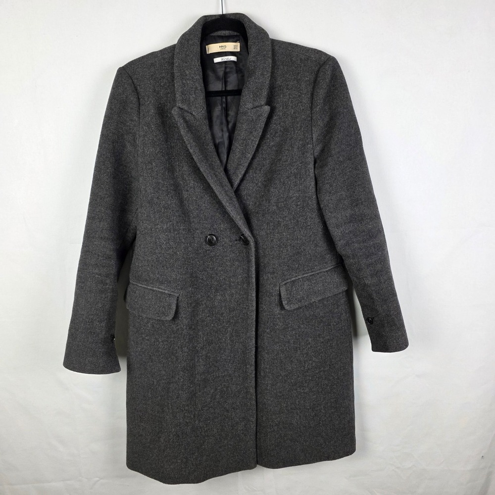 Mango MNG Casual Wool Blend Coat Grey Double Breasted Overcoat Womens Small